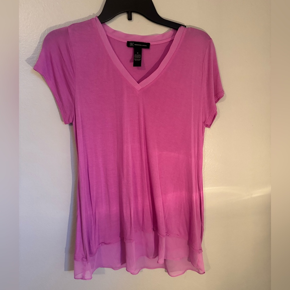 INC Pink Short Sleeve Shirt, Women’s Small Pink V-Neck Top, Women’s Clothes